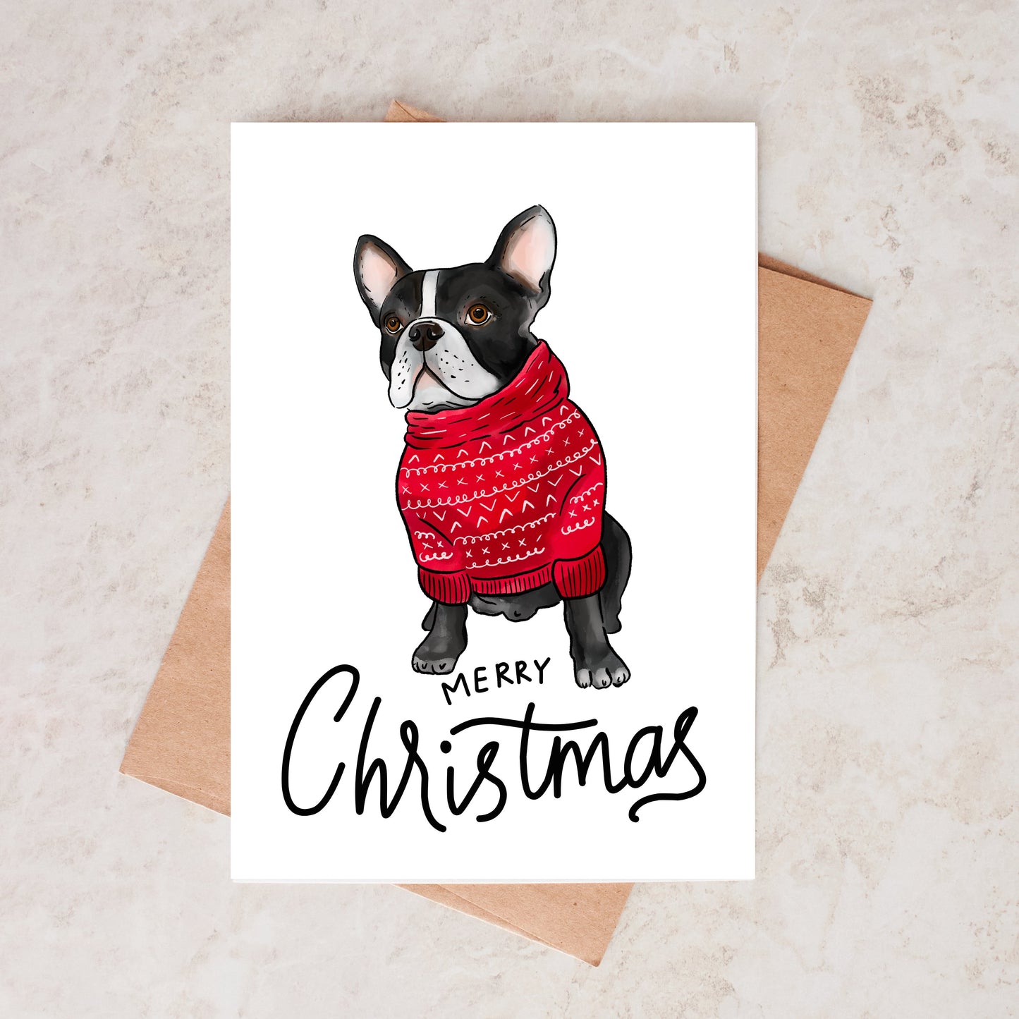 Boston Terrier in Jumper Sweater Christmas Card