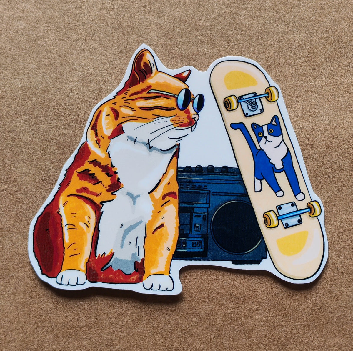 Cat with Skateboard and Boombox Sticker