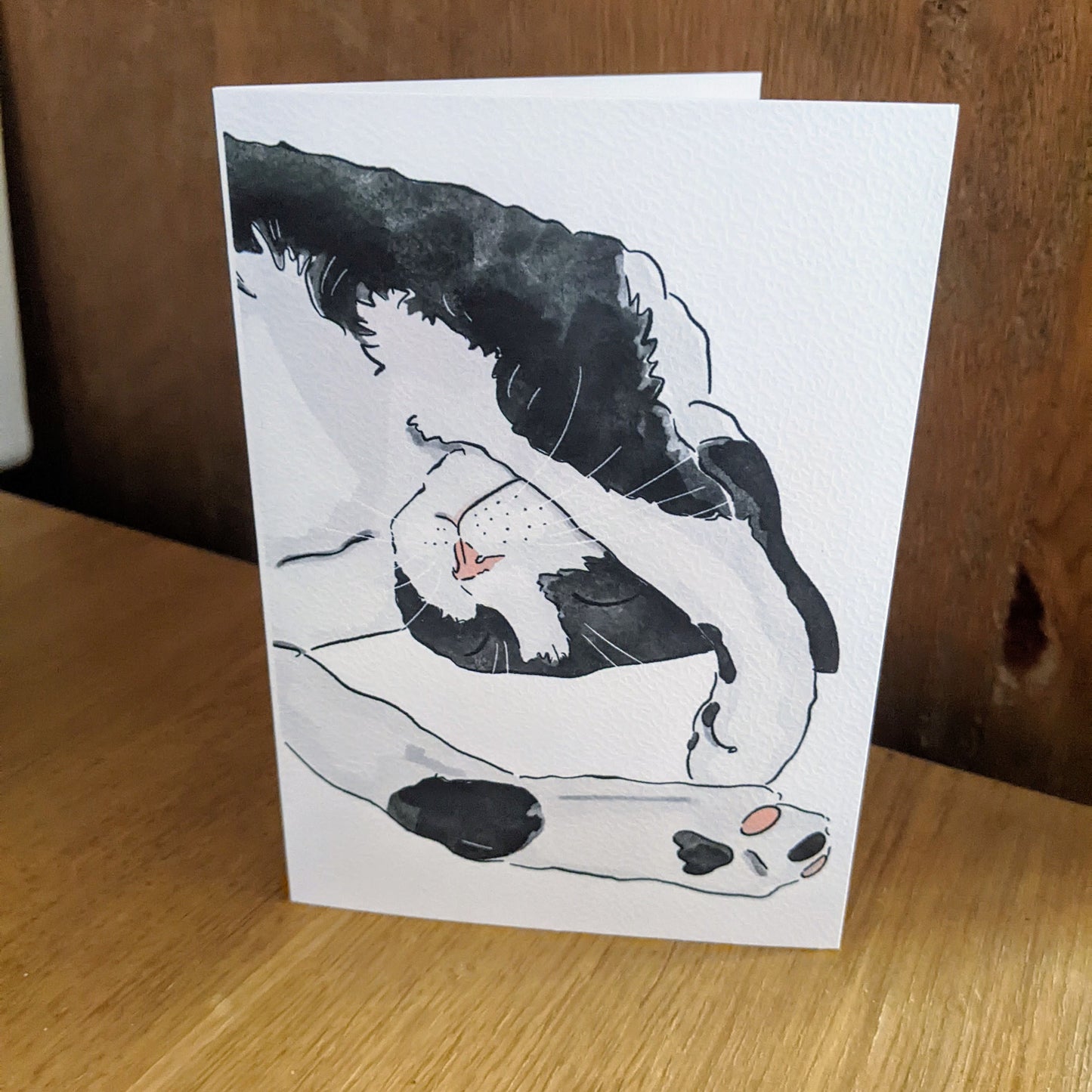 Sleeping Tuxedo Cat Greetings Card