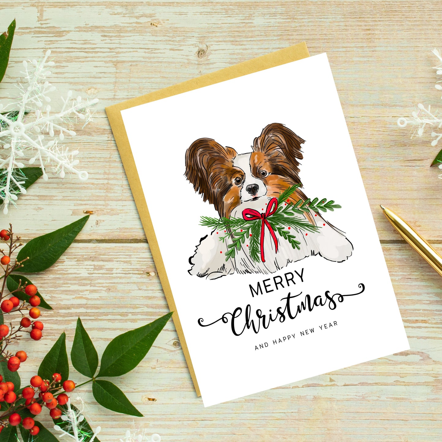 Papillon, Toy Spaniel Christmas Card