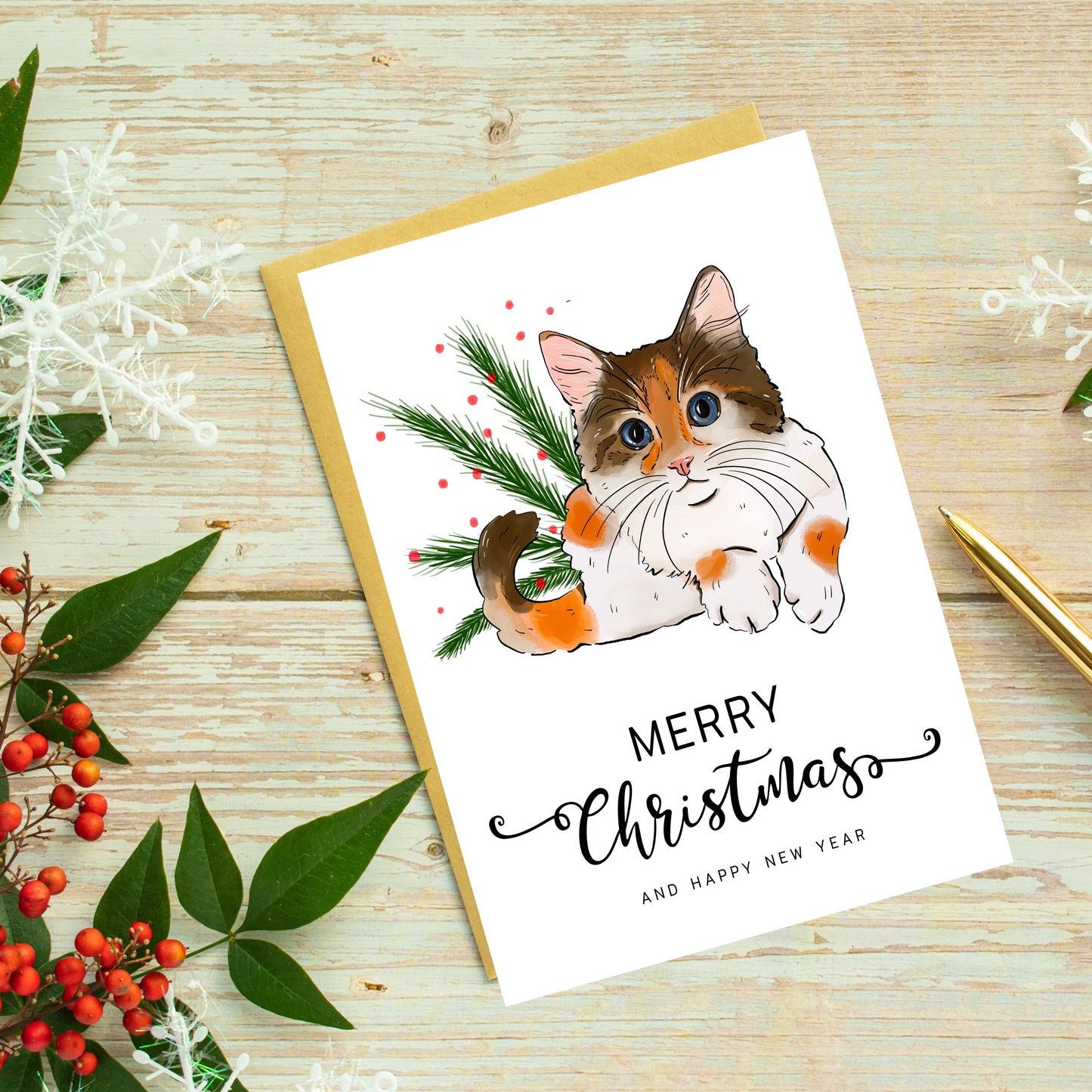 Tortoiseshell Cat Kitten Christmas Card