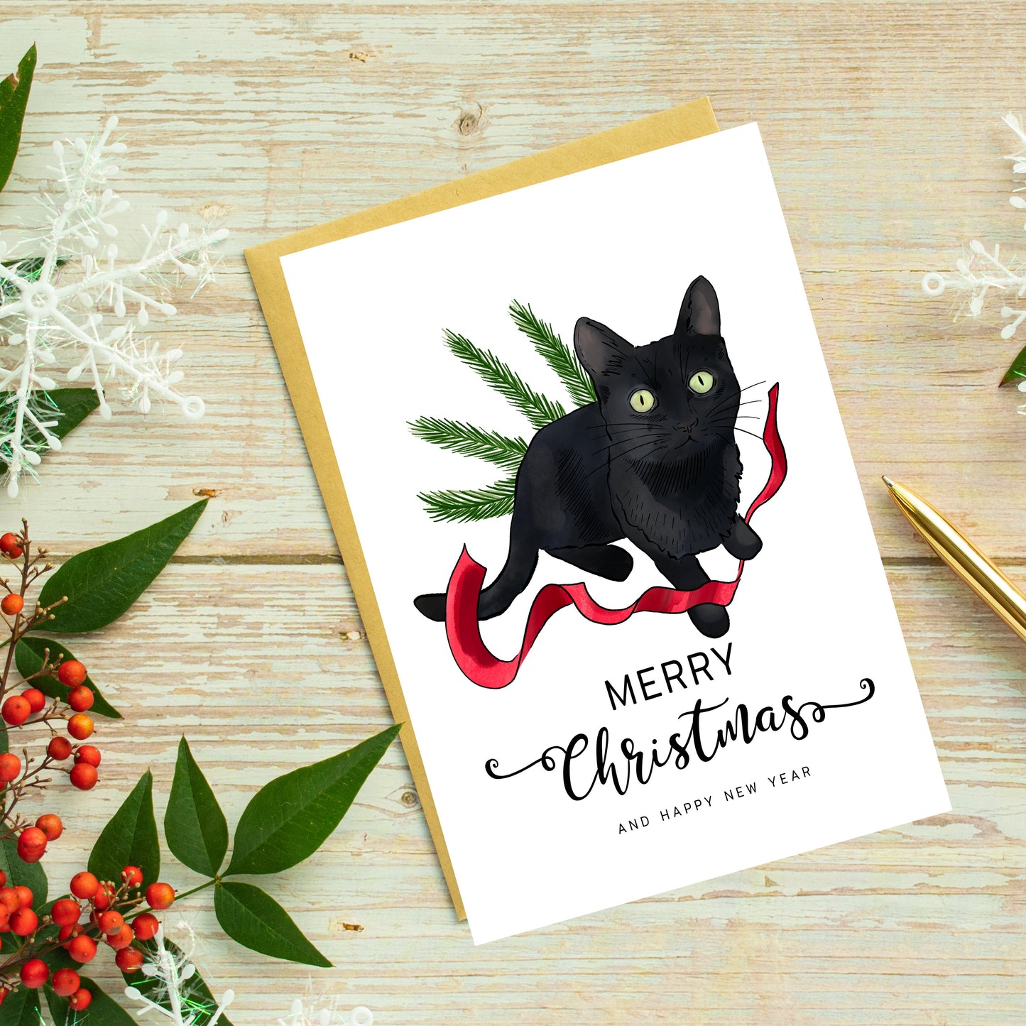 Black cat Christmas card