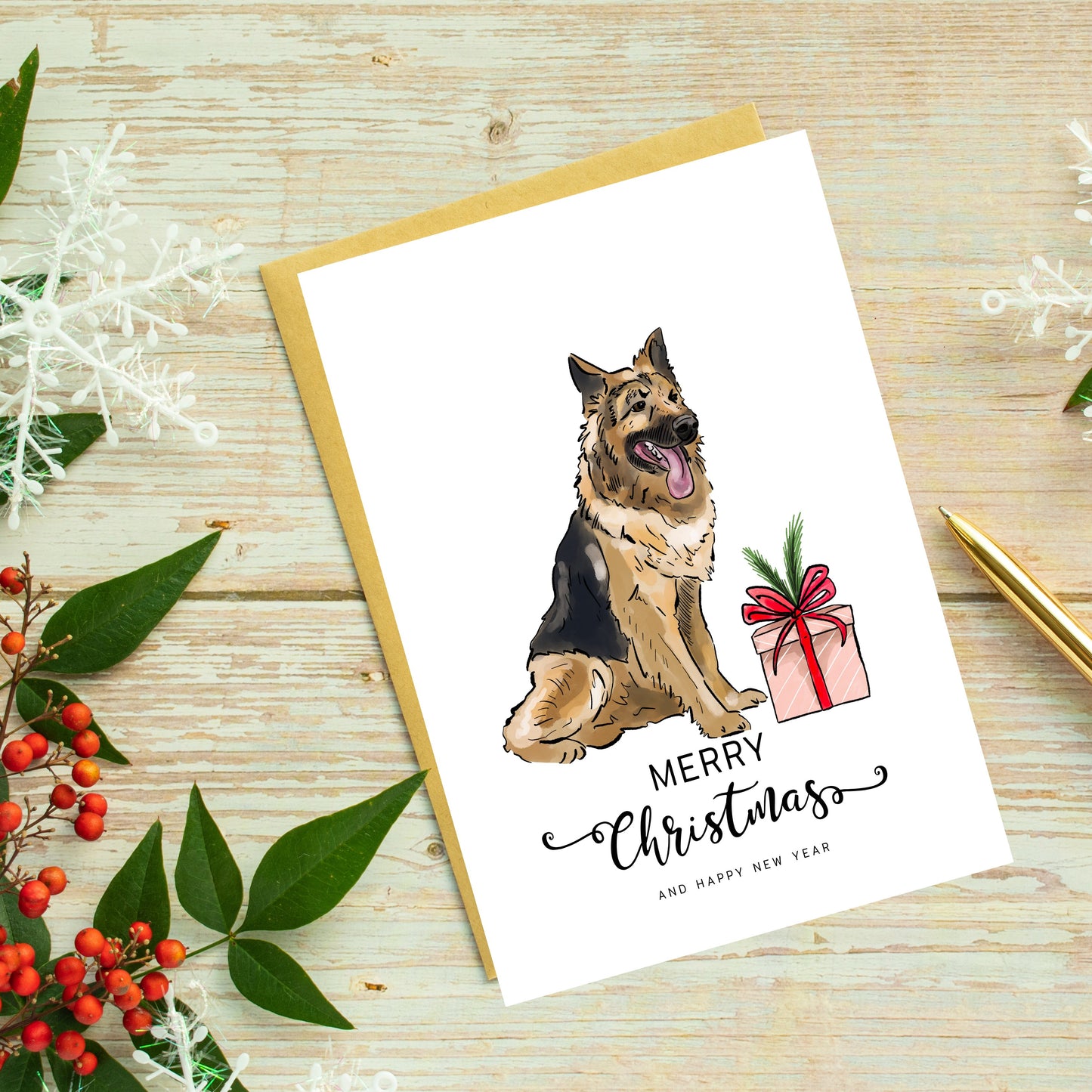 German Sheppard, Alsatian Christmas Card