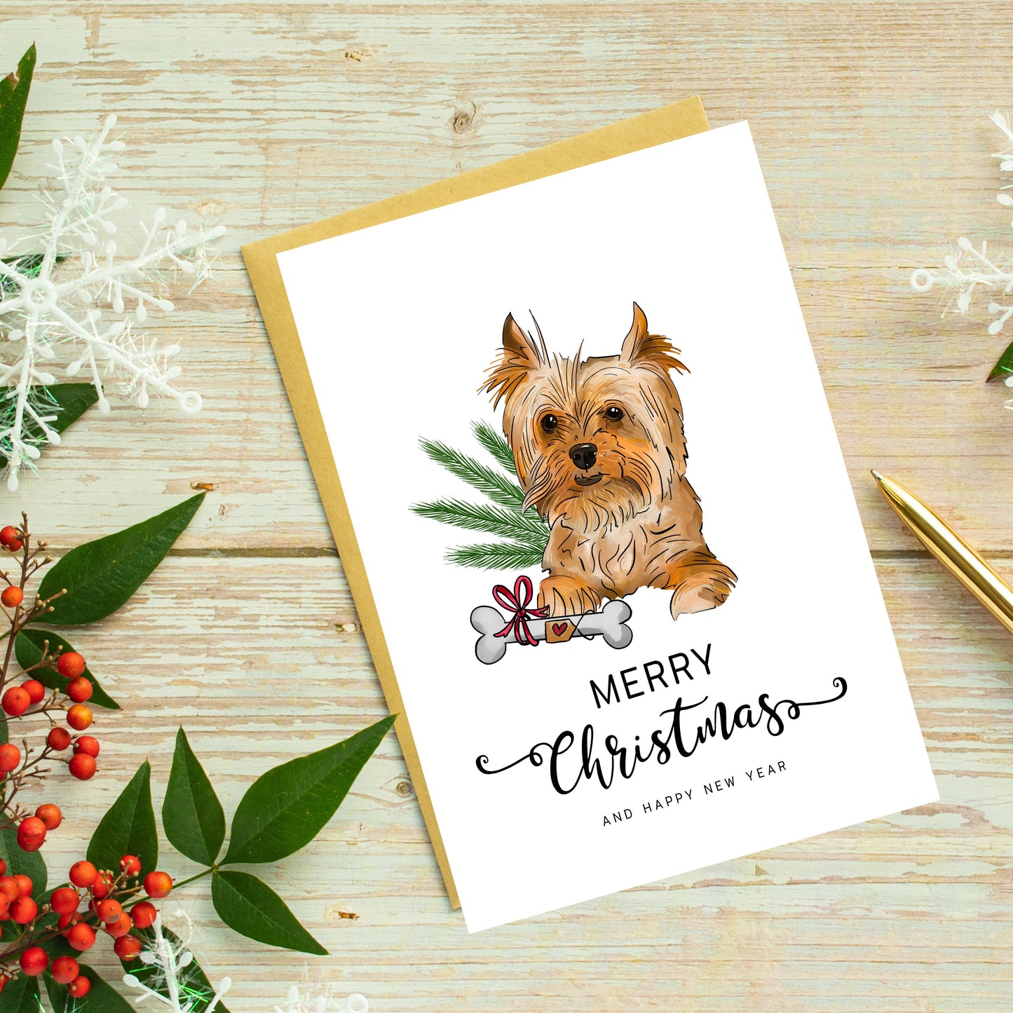 Yorkshire Terrier Yorkie Christmas Card