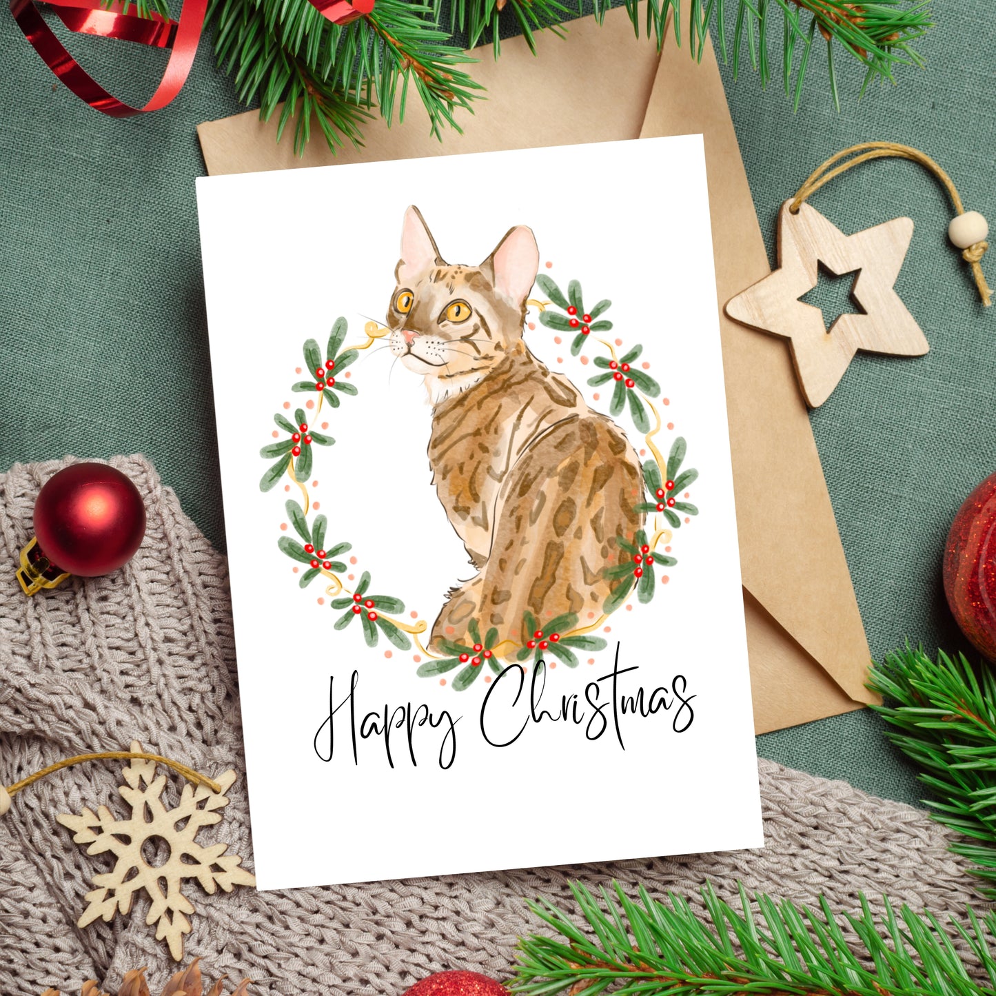 Bengal Cat Christmas Card