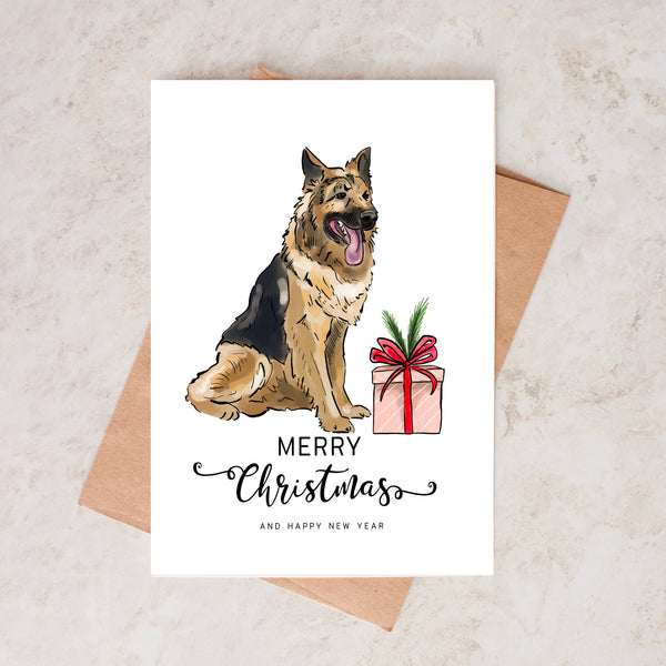 German Sheppard, Alsatian Christmas Card