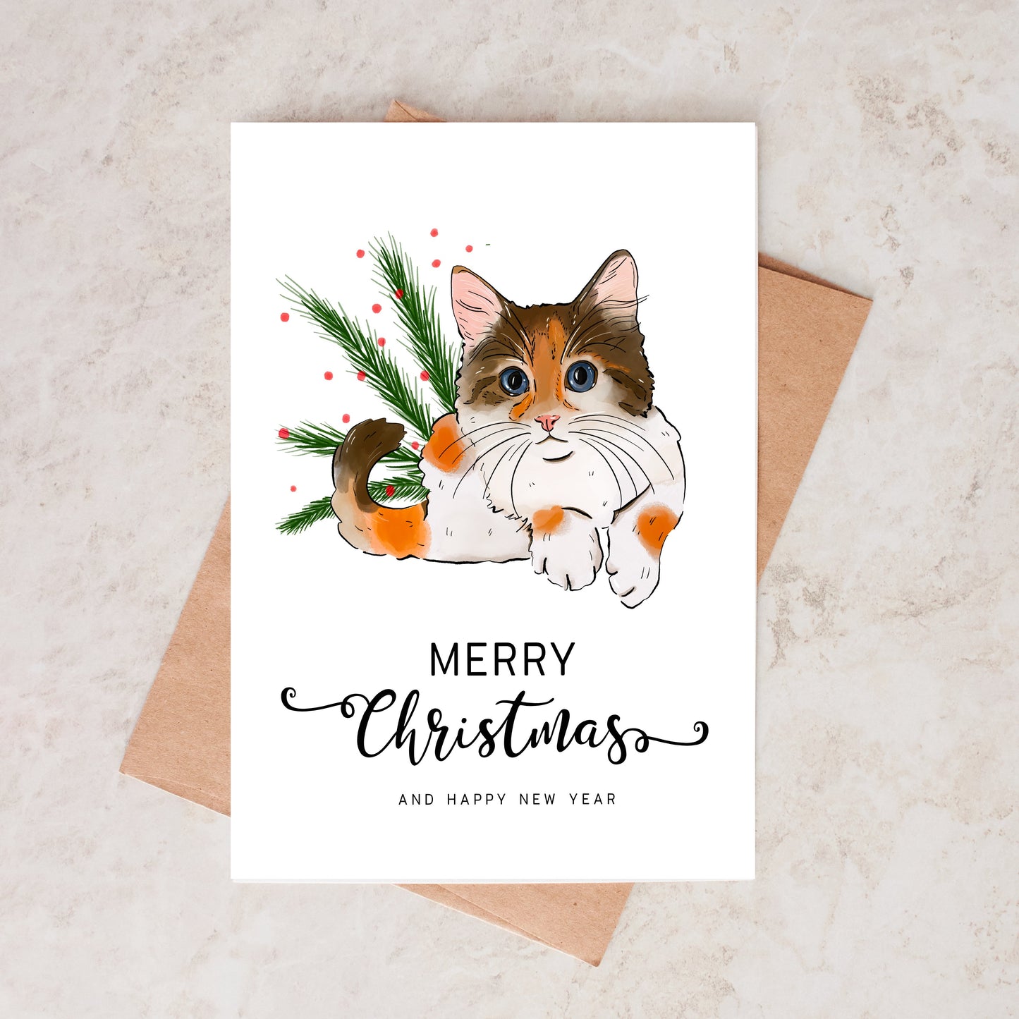 Tortoiseshell Cat Kitten Christmas Card