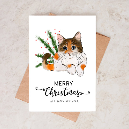 Tortoiseshell Cat Kitten Christmas Card