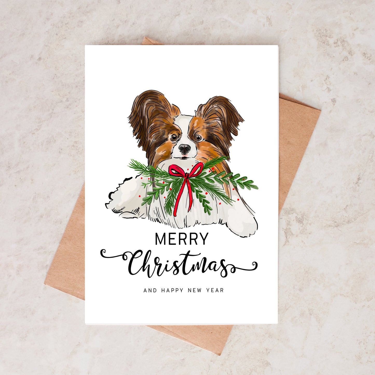 Papillon, Toy Spaniel Christmas Card