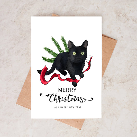 Black cat Christmas card