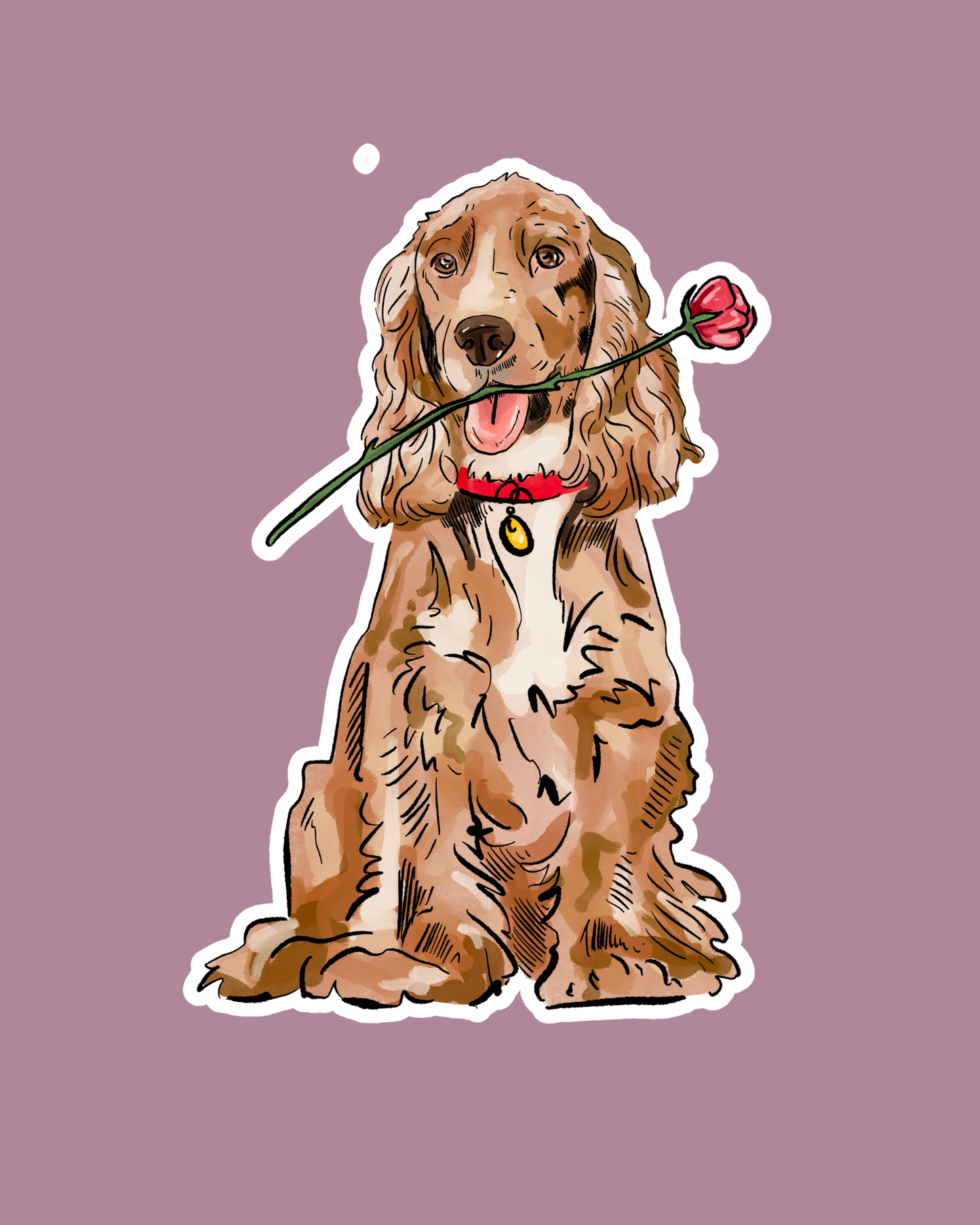 Spaniel with rose sticker