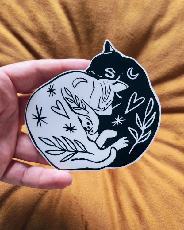 Hugging cats black and white sticker